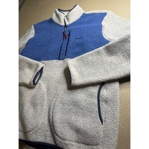 Finisterre Mens Recycled Wool Sherpa Fleece Half Zip Pullover Grey Blue Medium